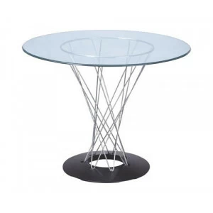 Обеденный стол стеклянный круглый на основании хром 120 см Noguchi Cyclone Glass TASHOTI  119299 Прозрачный