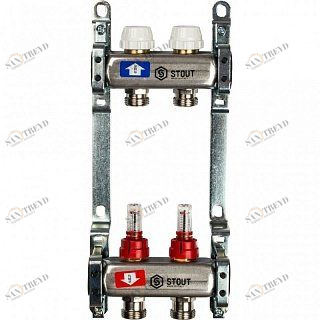 Коллектор из нержавеющей стали на 2 вых. с расходомерами STOUT SMS0917000002