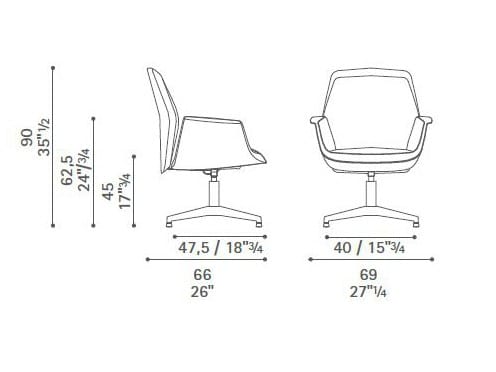 4-спицевое кожаное вращающееся офисное кресло с подлокотниками Poltrona Frau офис-офисные кресла ARCH-00091852 - Вид №2