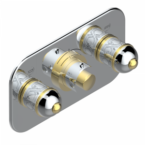 U4E-5401BEH Накладка с ручкой регулировки температуры и двумя маховиками для термостатического смесителя с горизонтальной установкой Thg-paris Duomo Хром/золото