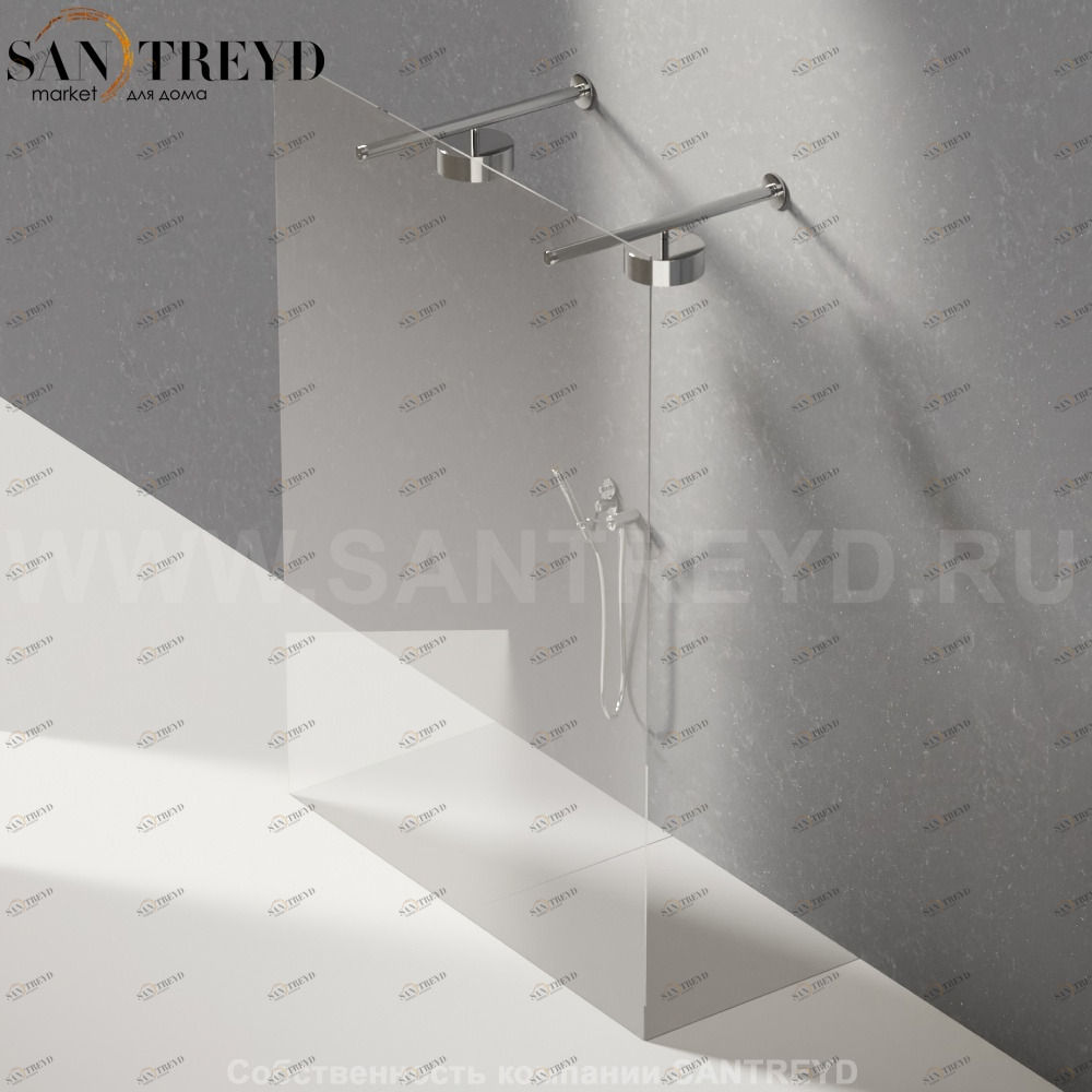 Душевое ограждение FLAT D подрезаемое, стеклянная экстрапрозрачная перегородка с 2-мя держателями со встроенным соплом для установки верхнего душа. Размеры: глубина от 70 до 100 см, длина от 140 до 160 см Agape DA207010014016180SSE