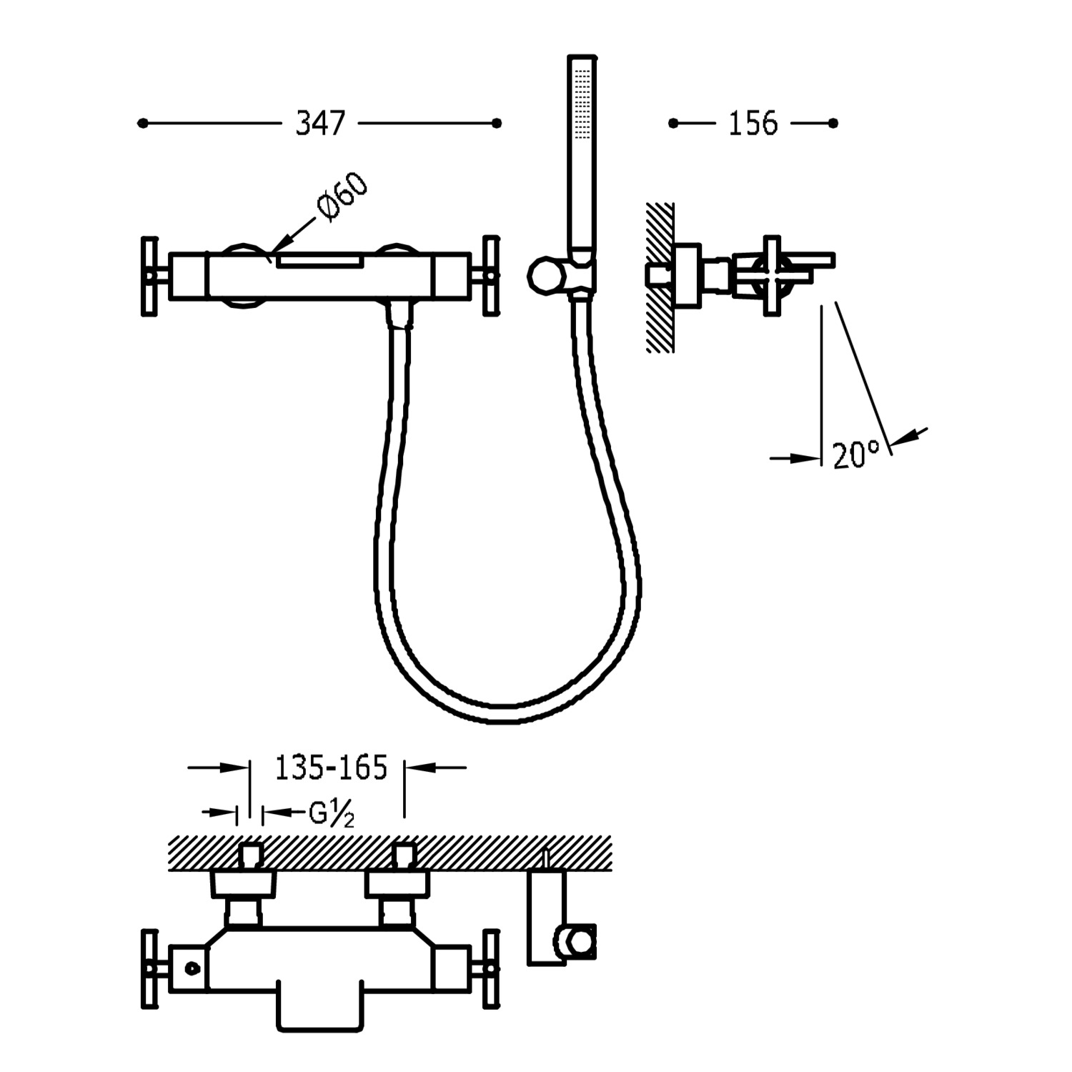 Настенный термостатический смеситель TRESMOSTATIC для ванны и душа-06317209 TRES Thermostatic - Вид №1