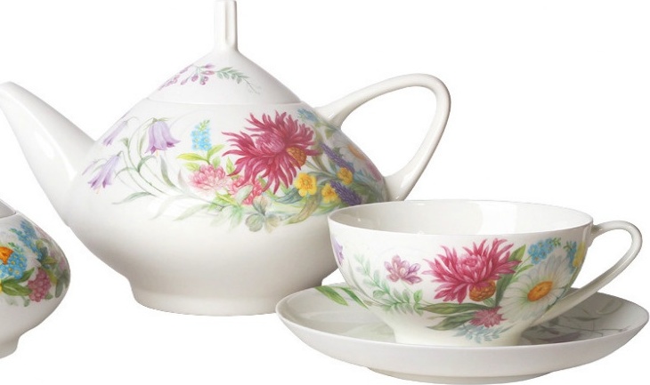 10580684 Императорский фарфоровый завод Сервиз чайный 6/14 "Полевые цветы" "Купольная" Фарфор костяной 