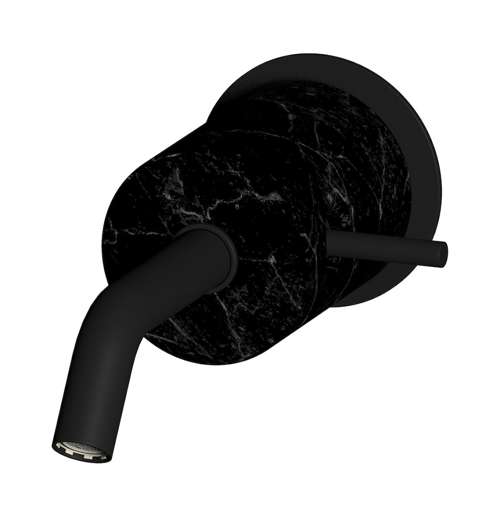 Встроенный в стену смеситель для раковины на 1 отверстие в комплекте с донным клапаном WE ARE IB mr209np_2 Matt Black Marmo