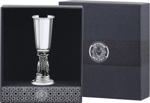 10645404 Кольчугино Рюмка "Сова" посеребренная полиров. с черн. + футляр 000000, -? Посеребрение 