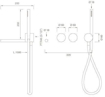 Ceadesign Комплект гидропрогрессивного смесителя для ванны с ручным душем Opus Ops 25 - Вид №1