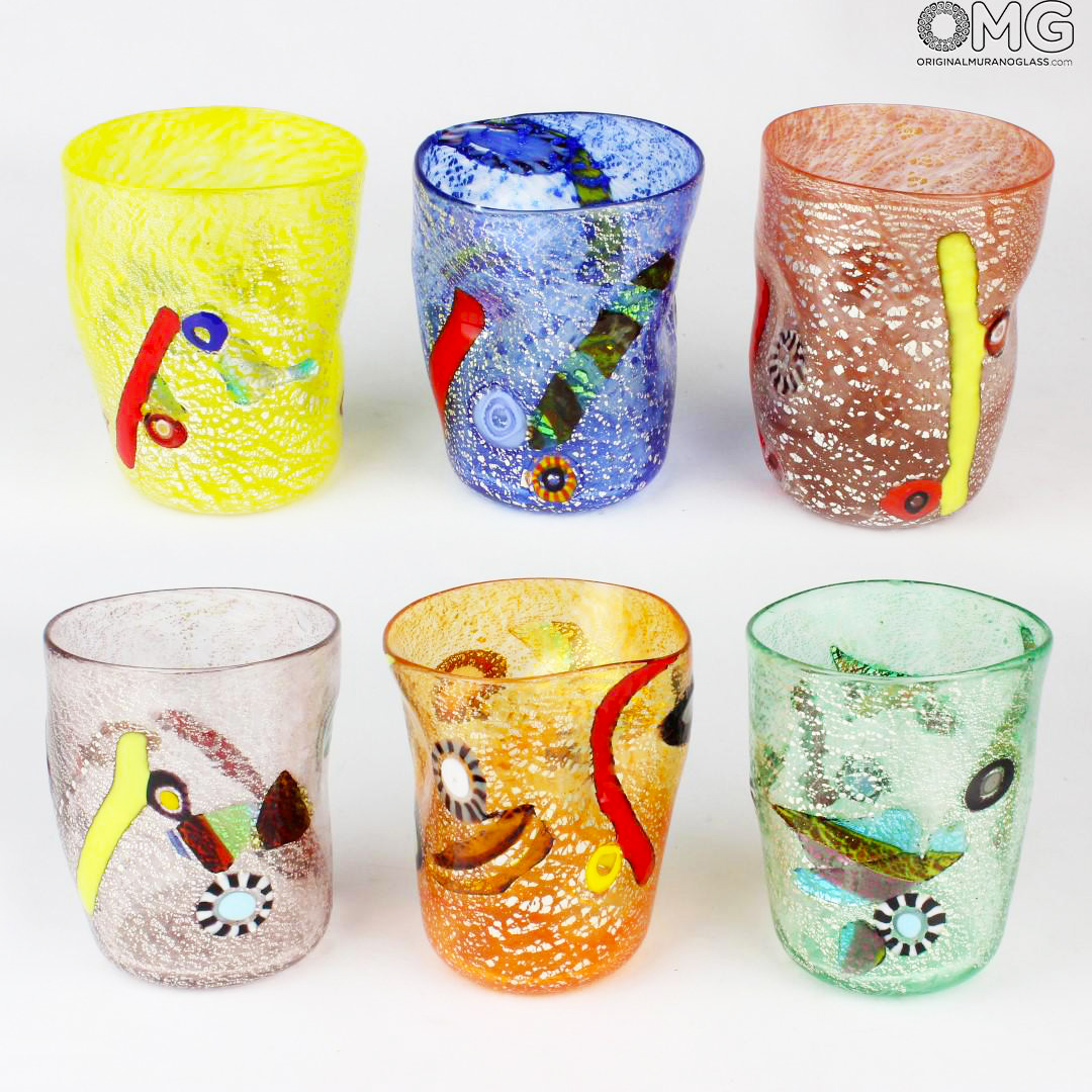 1761 ORIGINALMURANOGLASS Набор из 6 разноцветных стаканов Фруктовые - Goto Frutta - муранское стекло 8 см  - Вид №1