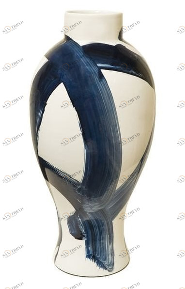 Ваза керамическая бежевая с синим "Абстракция А" UNICO ДИЗАЙНЕРСКИЕ 255434 Белый;синий 