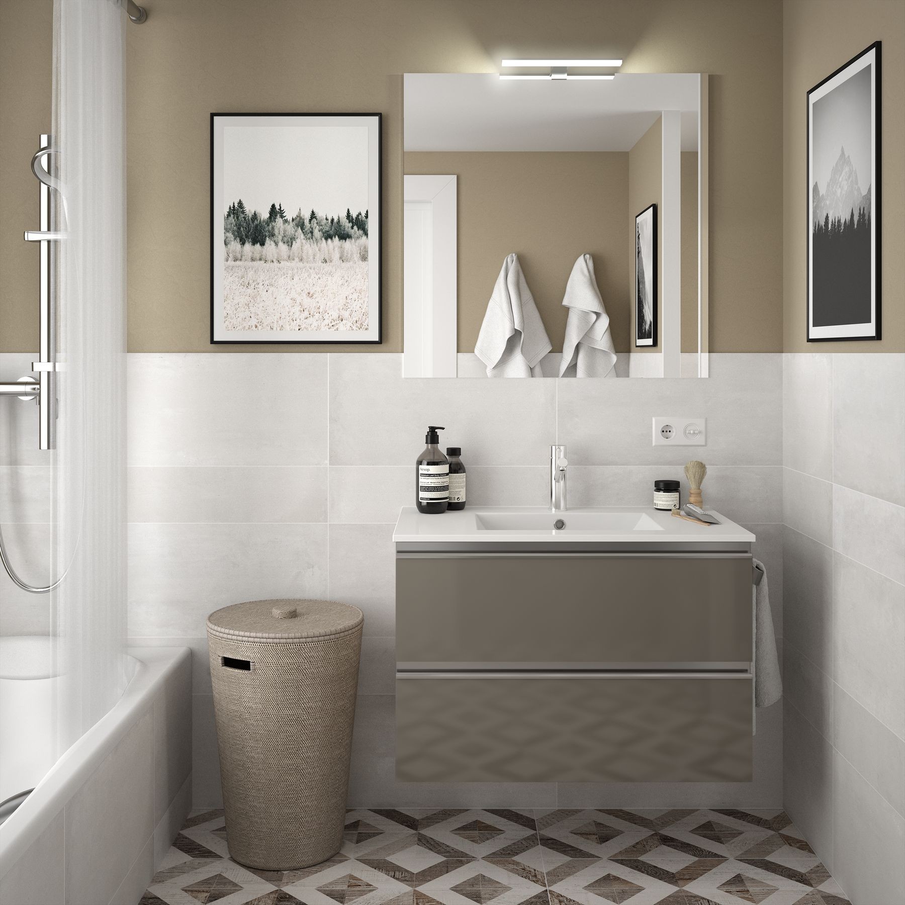 26636 SALGAR Мебель для умывальника SPIRIT 800 2 металлических ящика GLOSS TAUPE 797 x 540 x 450 мм Глянцево-серо-коричневый