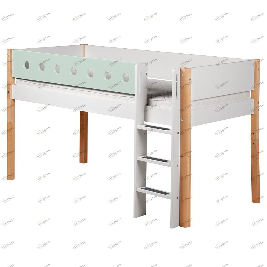 Кровать Flexa White с лестницей, 200 см, мятная лакированная 801730922