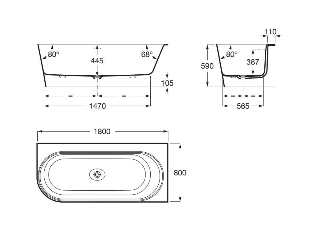 Прямоугольная асимметричная ванна Stonex® Roca Raina ARCH-00109488 - Вид №10