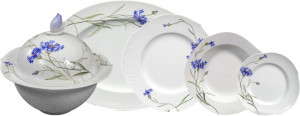 10618720 Meissen Сервиз столовый 6/21 "Игра волн, рельеф, голубые васильки" Фарфор