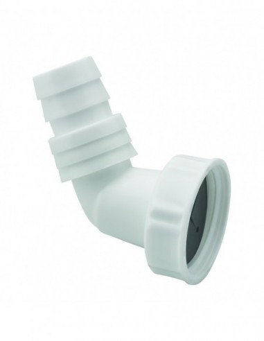 049800 001 00  Розетка для стиральной машины, с коленом, гайкой и уплотнением клапана, для двухкомпонентной соединительной трубы Valentin Белый  - Вид №1