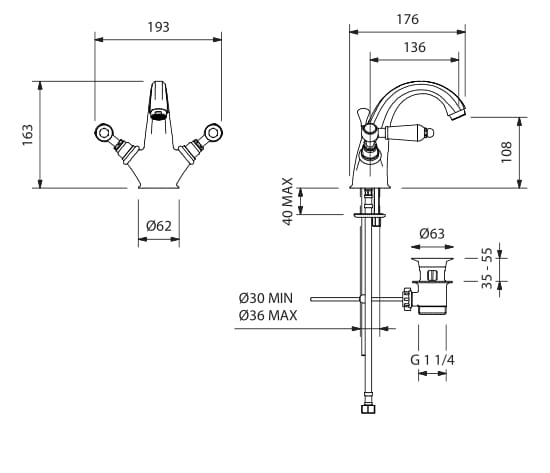 Смеситель для раковины с одним отверстием и автоматическим сливом Park Avenue Caruso ARCH-00066768 - Вид №2