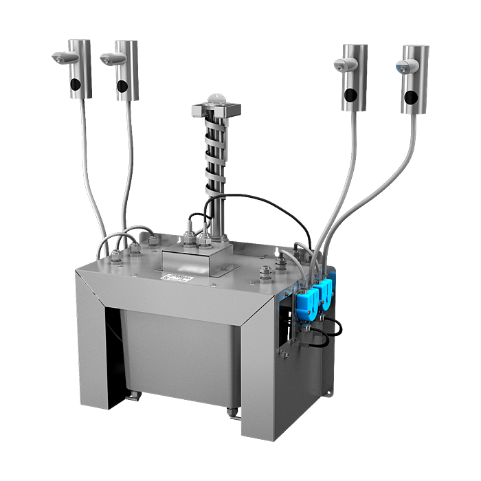 85914 Комплект 4 шт. автоматических нержавеющих дозаторов мыла на столешницу, 6 л центральный бачок для мыла, 230 В SANELA 