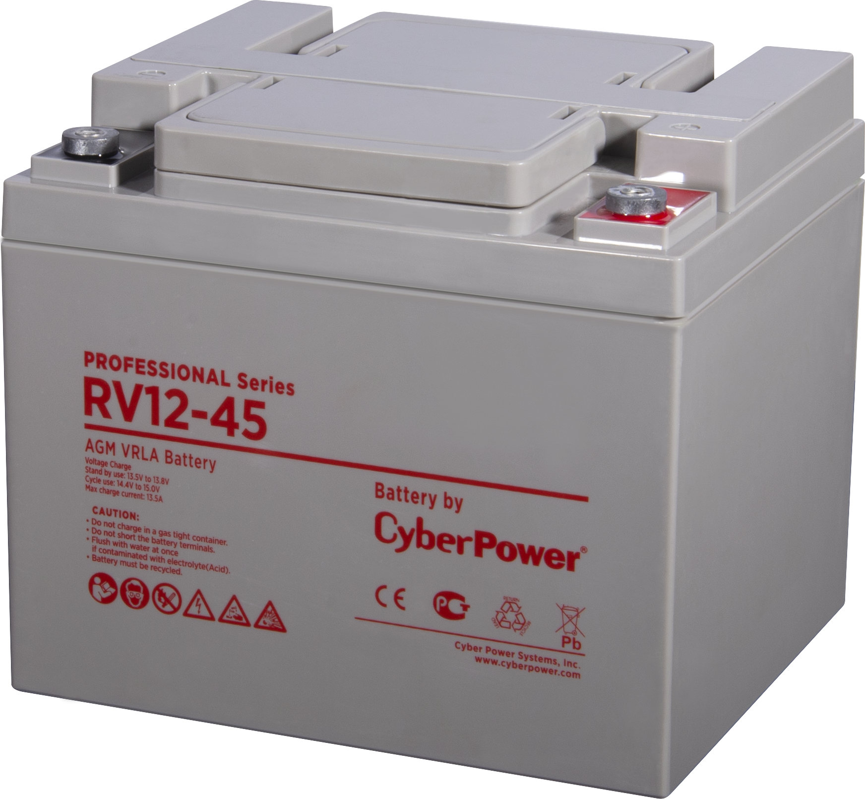 RV 12-45 Battery professional series , voltage 12v, capacity (discharge 20 h) 47.2ah, capacity (discharge 10 h) 45.5ah, max. discharge current (5 sec) 500a, max. charge current 13.5a, lead-acid type agm, terminals under bolt m6, lxwxh 197x165x170mm., full Santreyd 