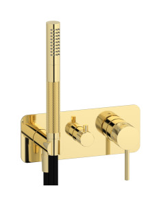 Внешние части встроенного в стену смесителя на 2 потребителя в комплекте с душевым гарнитуром WE ARE IB id313ii Pale Gold Industria