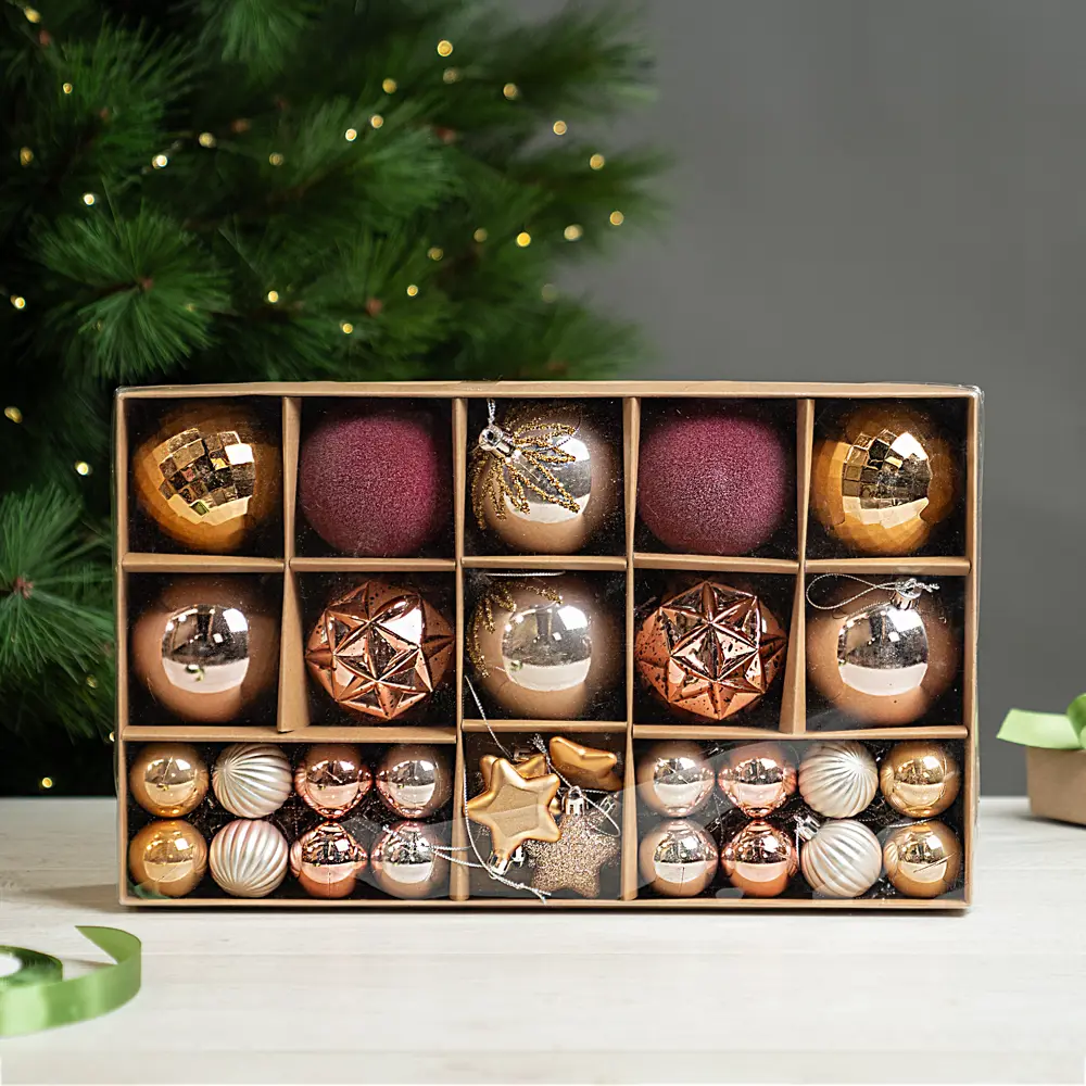 Набор елочных шаров KREAFORTA розовые с блестками 48 шт (диаметр 4-8 см) 89420569 STLM-1581837