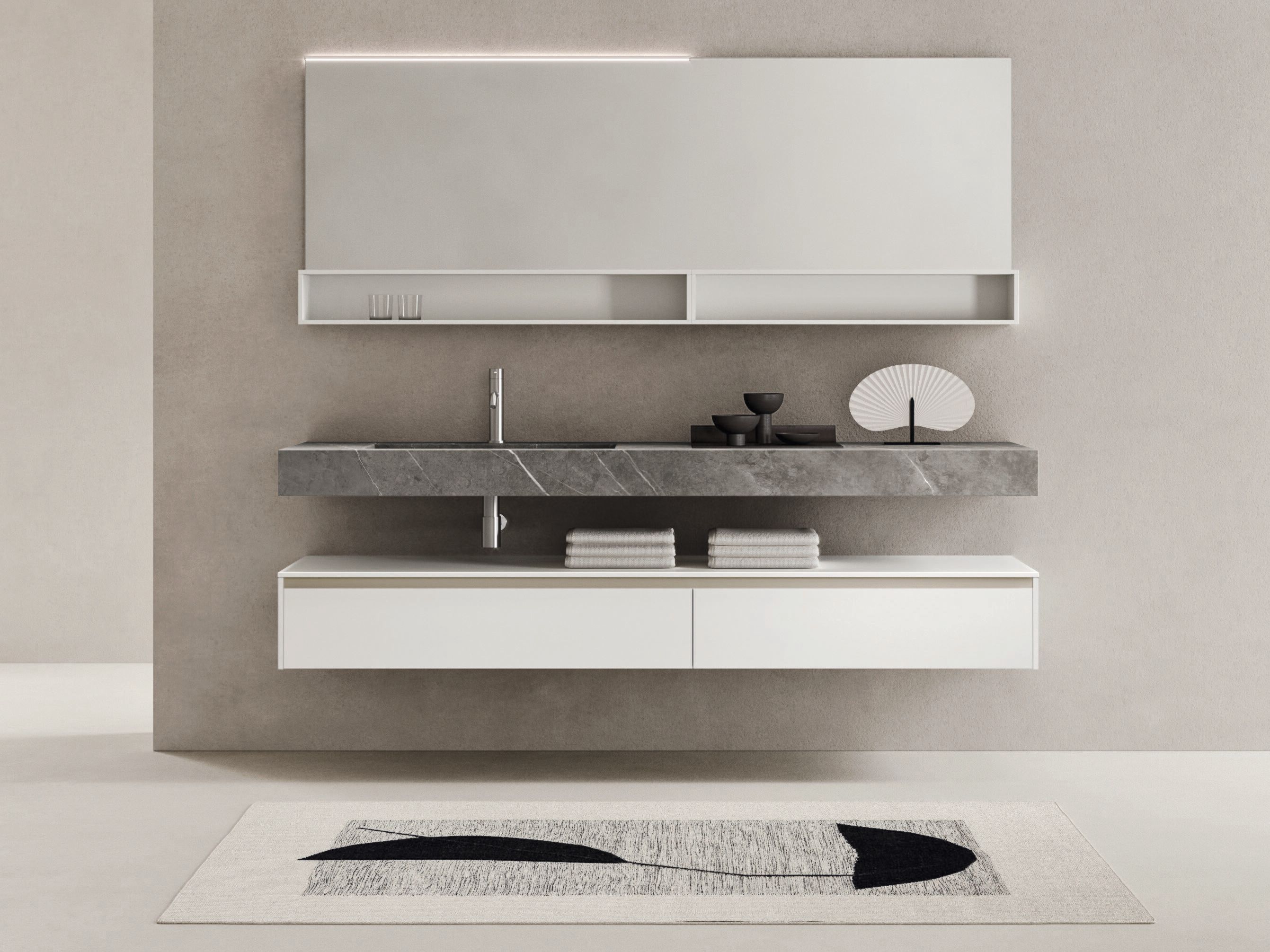 Шкаф для умывальника Laminam® с одной деревянной раковиной и встроенной раковиной Noorth синтез ARCH-00152332