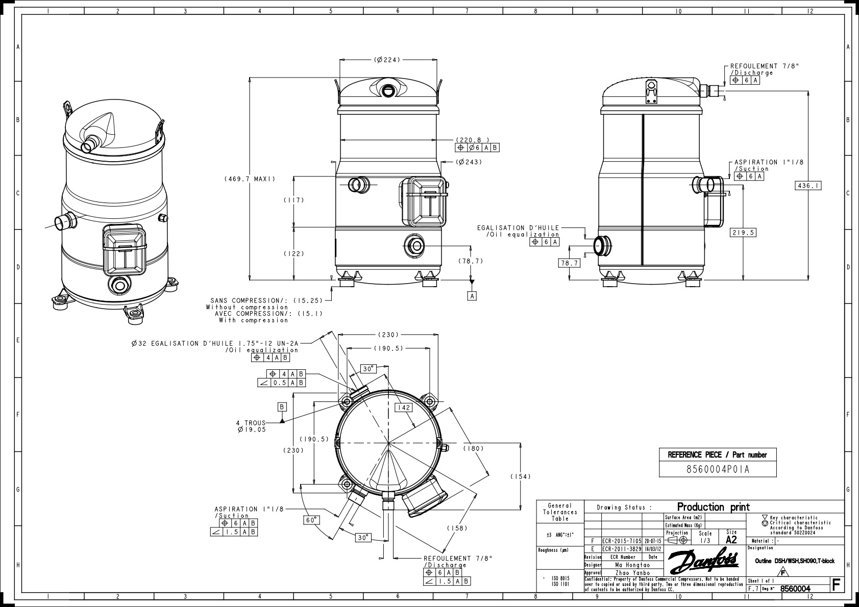 Danfoss SH — Герметичные спиральные компрессоры, R410A SH240A4ABE Компрессор спиральный 120H0299  - Вид №3