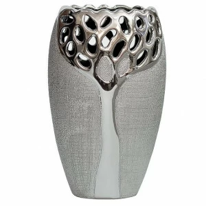 Ваза керамическая серебряная 24 см GARDA DECOR - 115808 Серебро