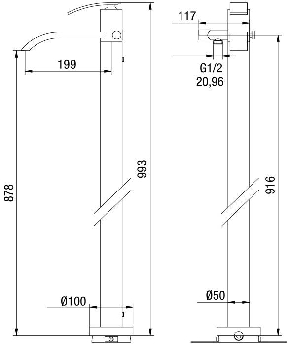 0IO00099JA00 Ray Смеситель для ванны напольный, хром Jacuzzi - Вид №1