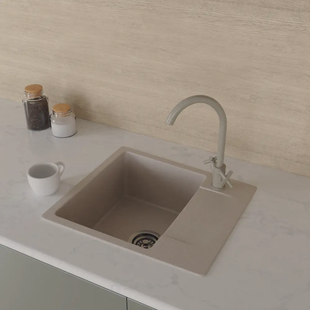 Мойка для кухни врезная KONSENSA 48x60 см глубина чаши 20 см кварц цвет серый Lm 60x48 STLM-2007195 - Вид №7