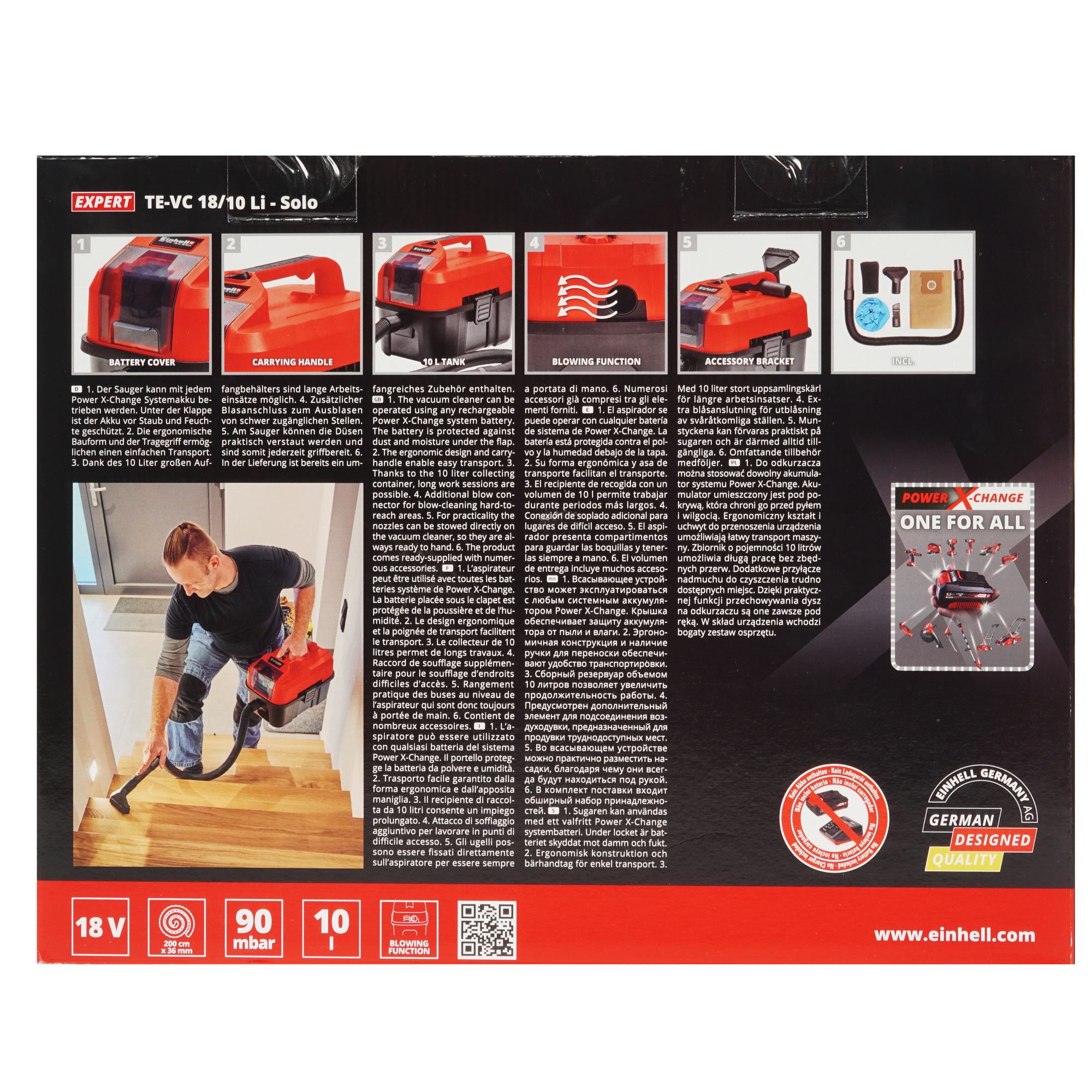 Строительный пылесос аккумуляторный Einhell PXC TE-VC 18/10 Li-Solo Power X Change 18V, Без ЗУ, Без АКБ 5308570 STDN-0142581 - Вид №12