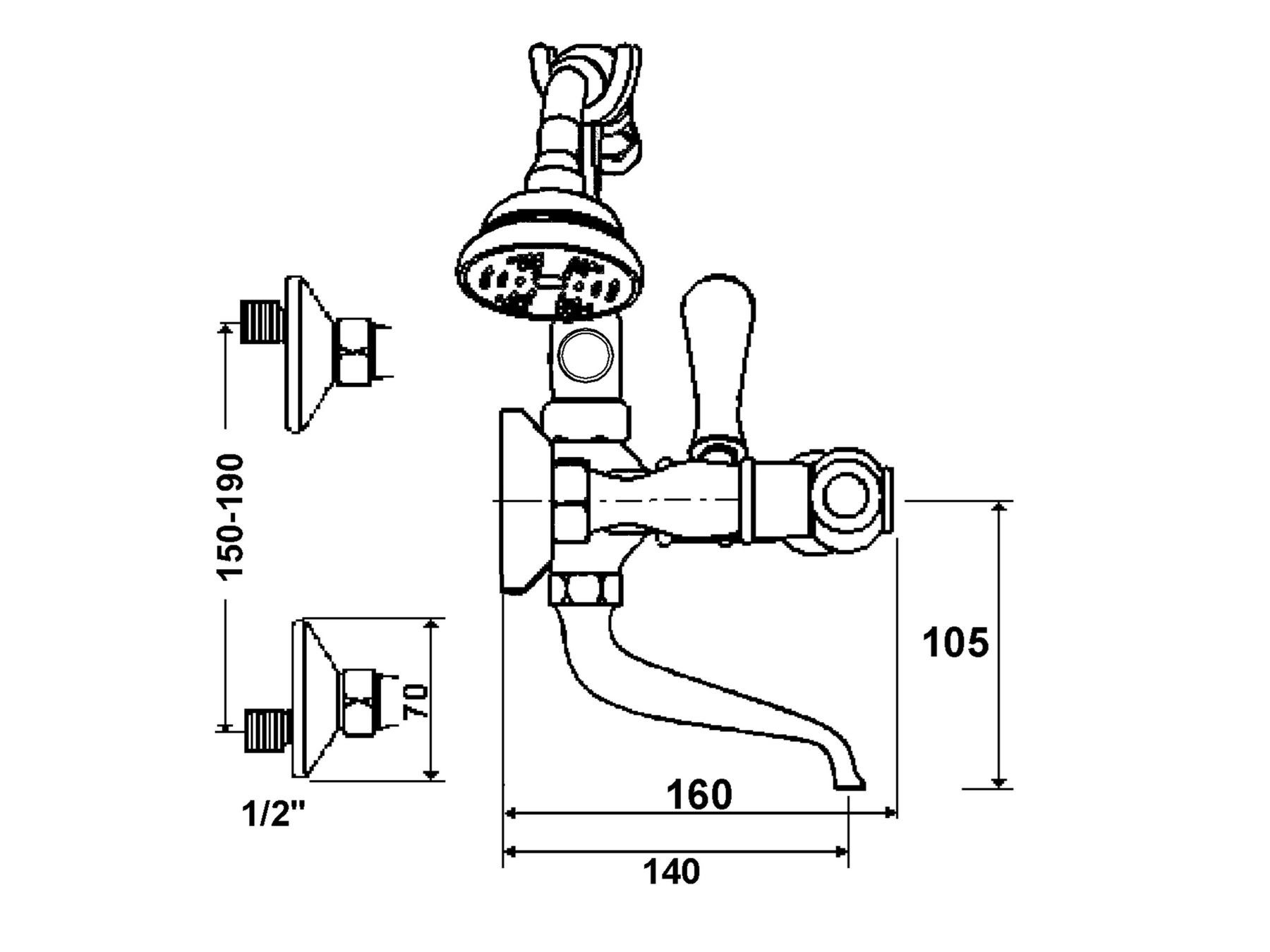 Настенный смеситель для ванны с 2 отверстиями и ручным душем rvb FLAMANT BUTLER ARCH-00123892 - Вид №2