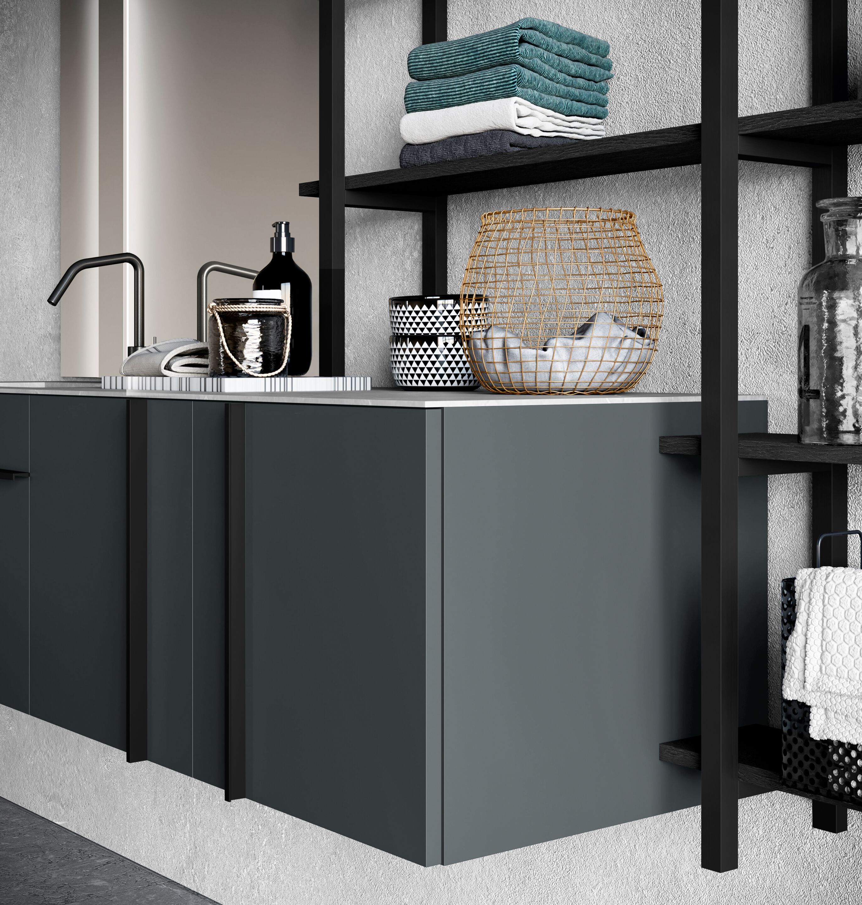 Подвесной шкаф для умывальника с выдвижными ящиками, зеркалом и стеллажами Birex Sidéro ARCH-00003339 - Вид №2