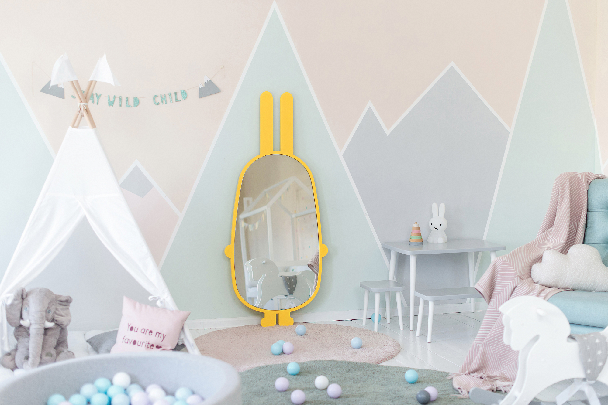 Зеркало детское напольное желтое "Заяц" ЗАЯЦ  00-3859369 Желтый Santreyd  - Вид №2