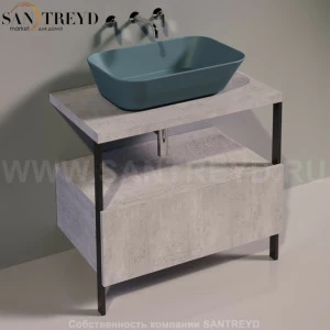 Консоль металлическая на 2 ногах с деревянным ящиком для раковины WAVE серая