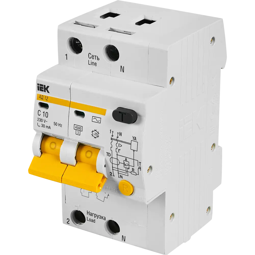 Дифференциальный автомат IEK АД12 2Р 10А с защитой от поражения током 11875670 STLM-1117260