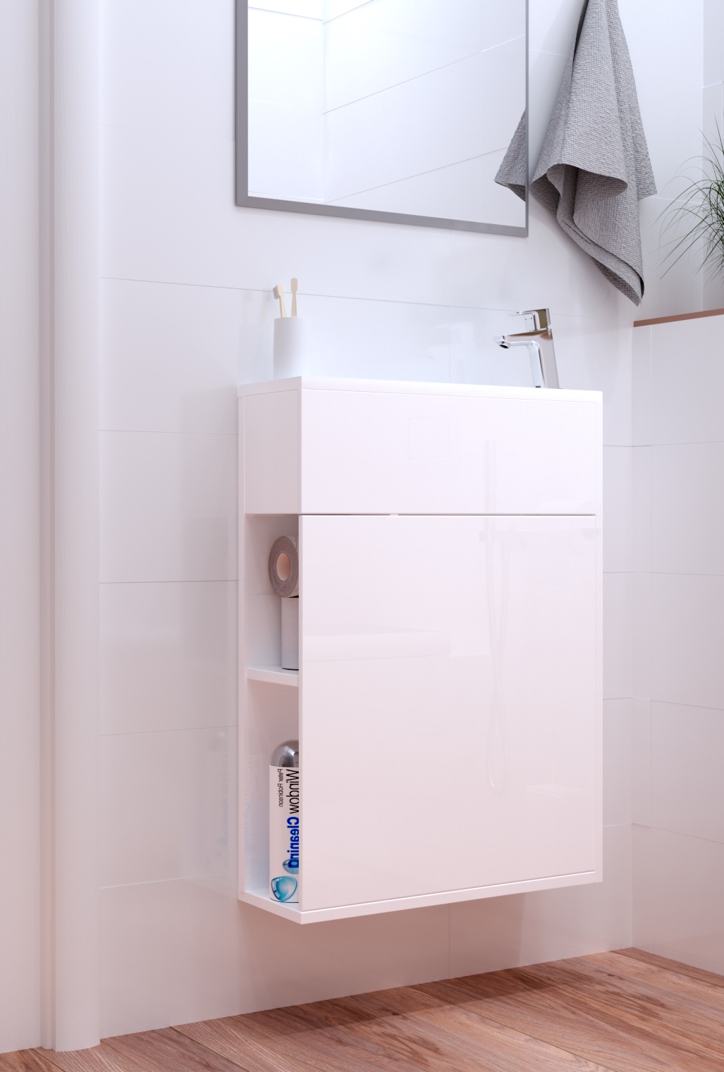 У94716 Тумба с раковиной Stretto 50П 1д. Белый глянец 1 Marka Stretto  - Вид №2