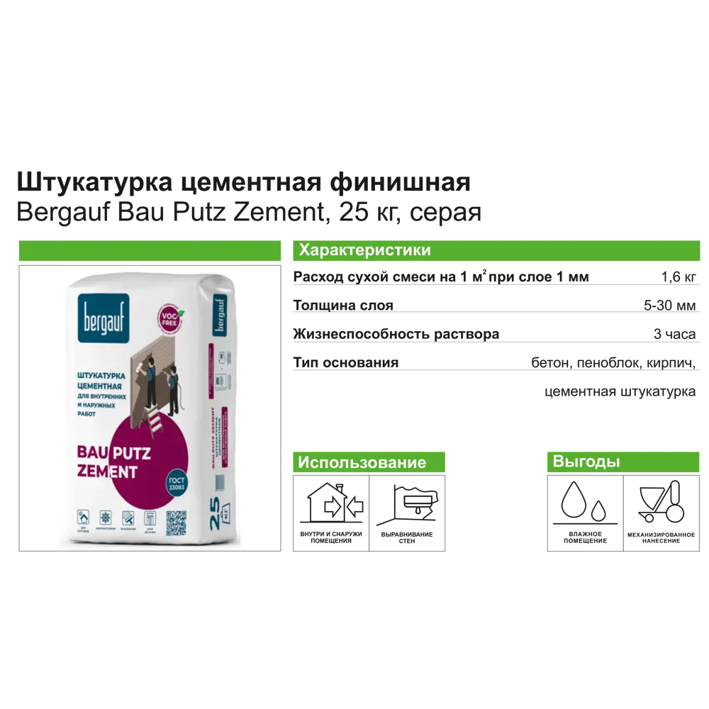 BERGAUF Bau Putz Zement - универсальная цементная штукатурка для фасадных работ 11891865 STLM-0001597 - Вид №1