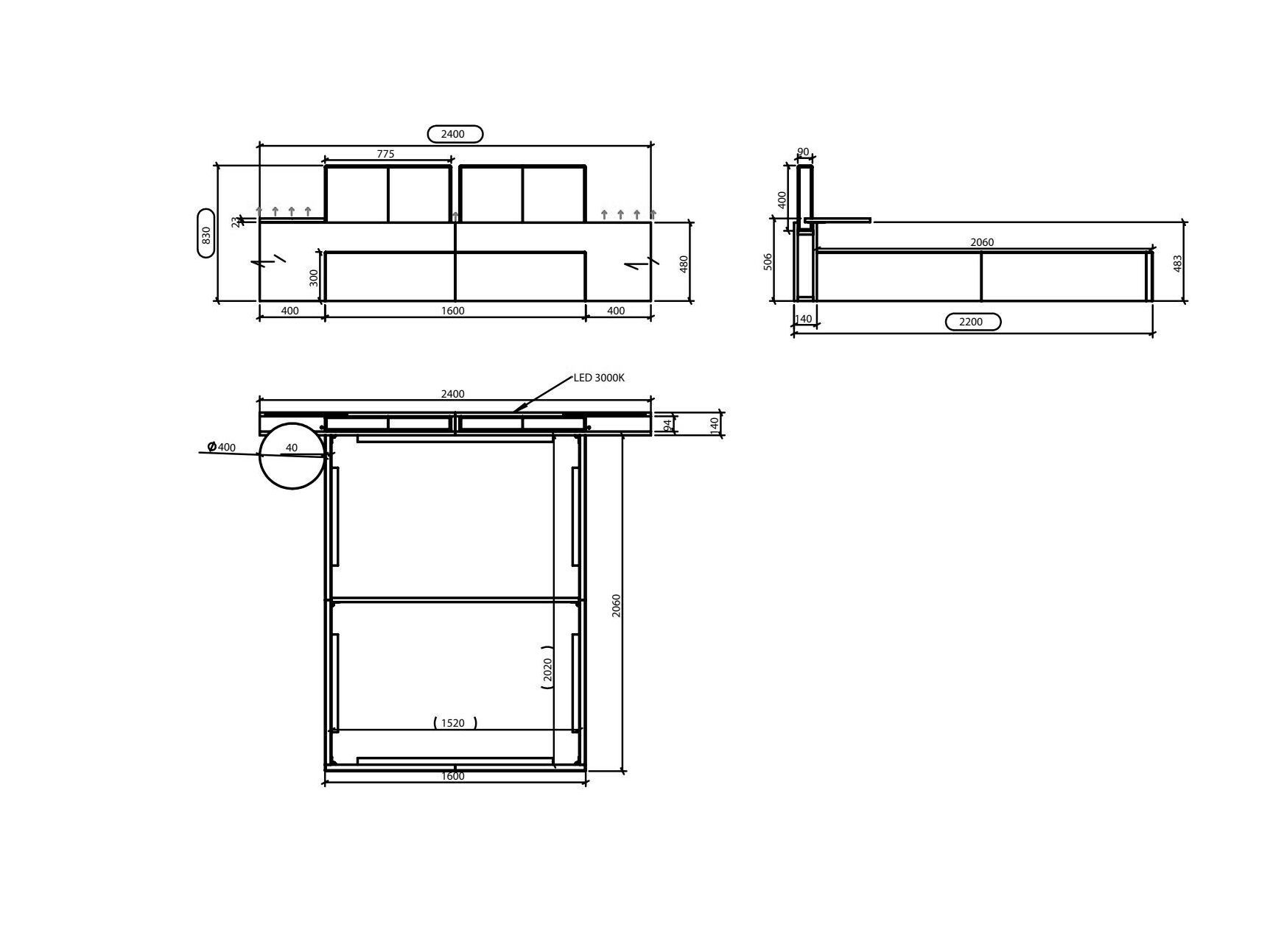 Двуспальная кровать из ткани с мягким изголовьем и встроенными тумбочками Laskasas Origin ARCH-00106710 - Вид №9