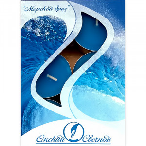 001829 Cвечи в гильзе ароматические 1.6 x 3.8 см 12 г 6 шт. морской бриз Омский Свечной