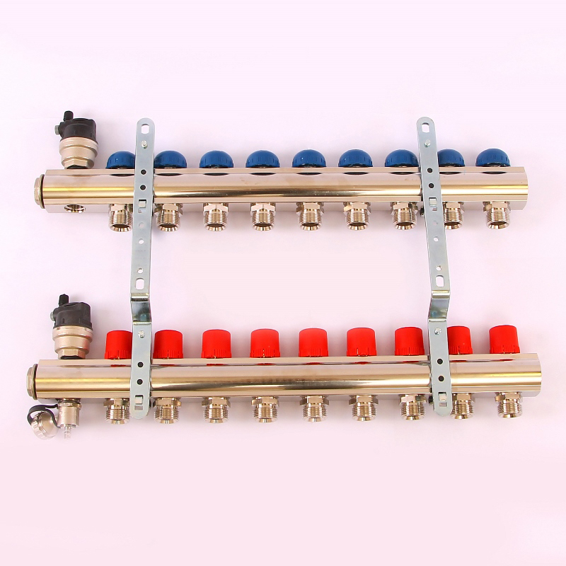 Коллекторная группа TOPWAY с регулировочными и термостатическими вентилями с резьбой под евроконус EMMETI 1"x3/4"ЕК 9 выходов 01298724