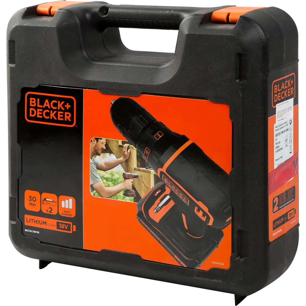 Шуруповерт аккумуляторный Black&Decker BDCDC18K1B, 18 В Li-ion 2х1.5 Ач BLACK + DECKER STLM-2027213 - Вид №6