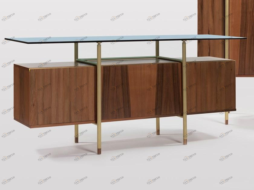 Medulum Комод с откидными дверцами из орехового дерева и стеклянной столешницей Serica Ser.cre 