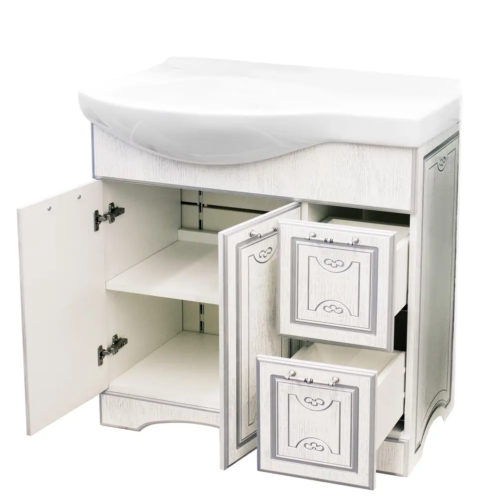 Тумба под раковину напольная «Луиза» 83 см цвет белое серебро SANFLOR STLM-2098369 - Вид №2