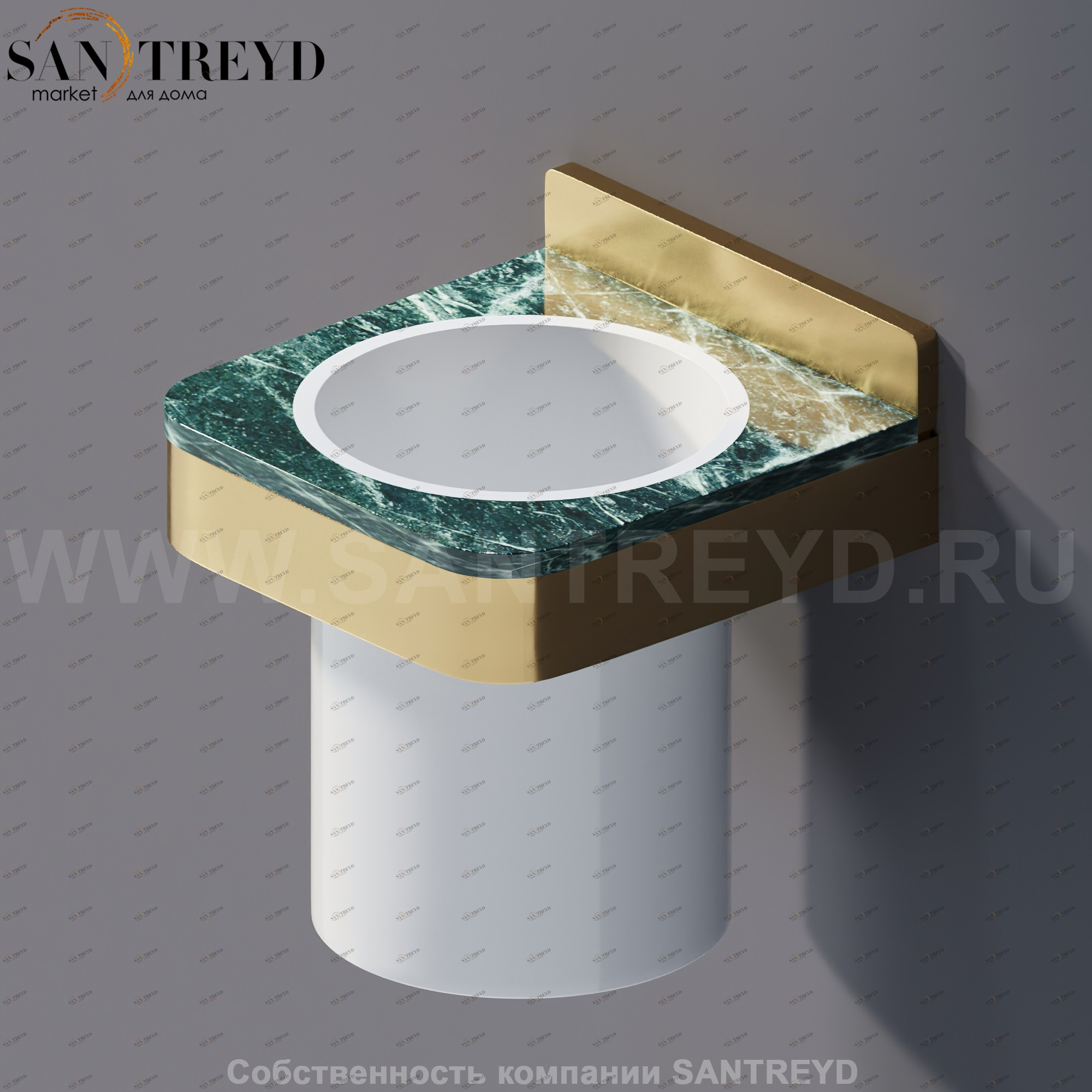 Agape MEMORY Держатель для зубных щеток с полкой из зеленого мрамора в бронзовом каркасе AMEM853NRVP