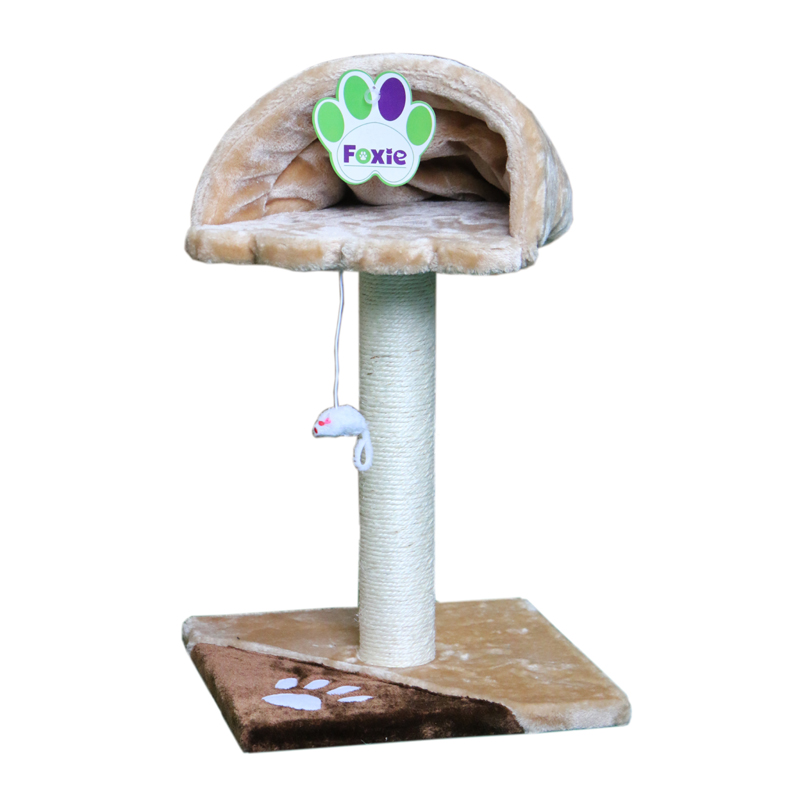 ПР0049183 Когтеточка для кошек Лежанка на столбике с игрушкой 35х35х50см бежево-коричневая Foxie 