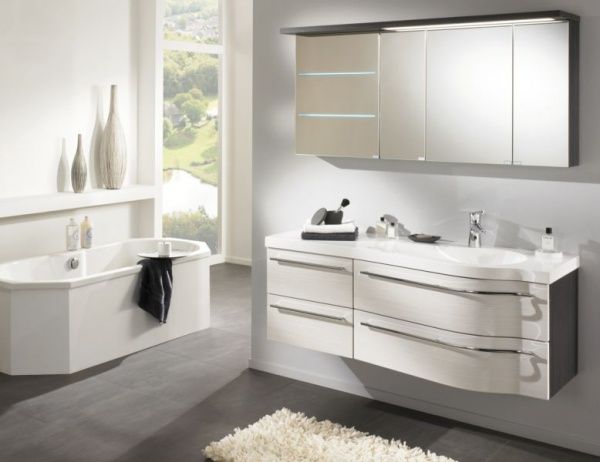 Swing-140L(786/186) Puris, Swing 140 см левый: зерк. шкаф, тумба, раковина из мин. литья, цвет дуб трюфель Santreyd 