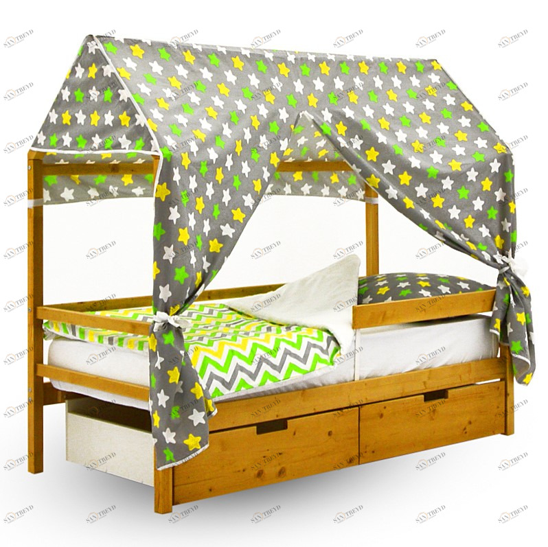 Крыша для кровати-домика текстильная Svogen звезды, желтый, белый, фон графит БЕЛЬМАРКО  00-3833098 Зеленый Santreyd 