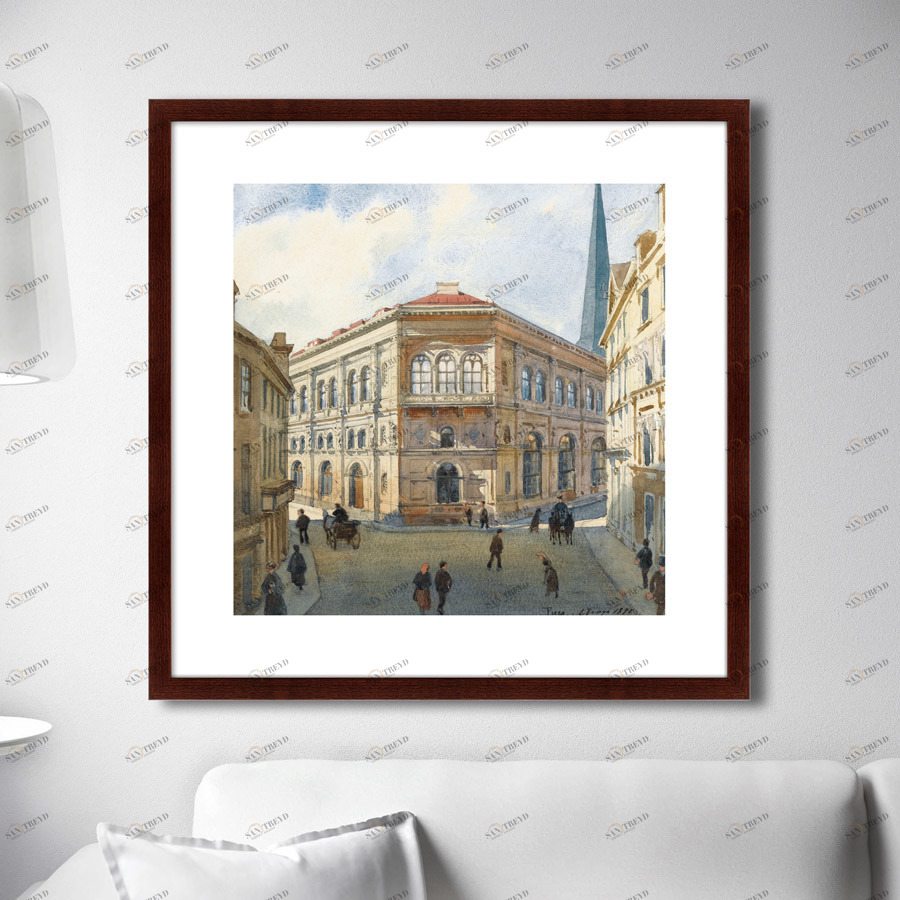 Картина в раме 78,5х78,5 см View of the riga stock exchange, 1880г. КАРТИНЫ В КВАРТИРУ  264149 Голубой;серый;разноцветный 
