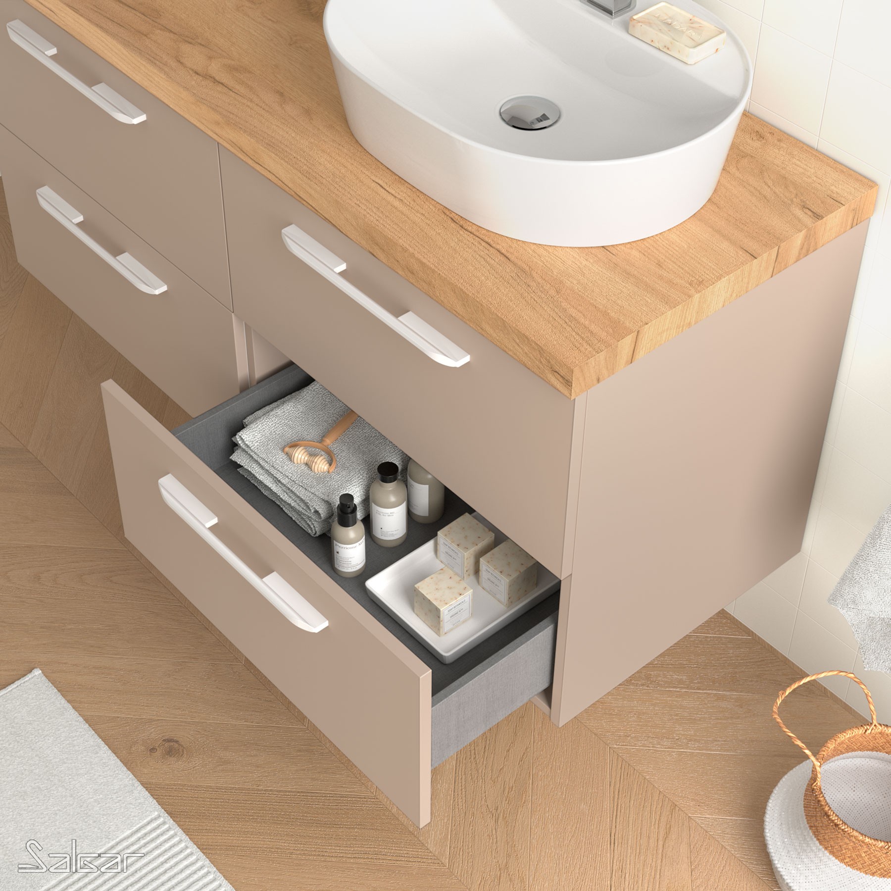 81702 SALGAR Мебель для умывальника FUSSION CHROME 600 MACCHIATTO с 2 ящиками 598 x 540 x 450 мм Макиато - Вид №2