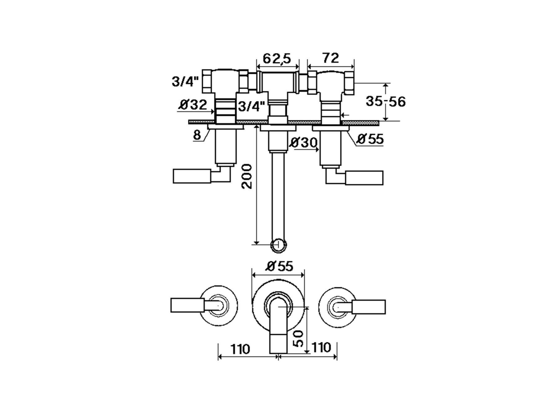 Настенный смеситель для раковины с 3 отверстиями rvb ARCH-00129196 - Вид №2