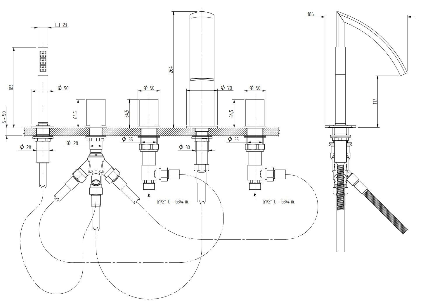 Набор для ванны с 5 отверстиями и ручным душем Zazzeri ARCH-00059183 - Вид №2