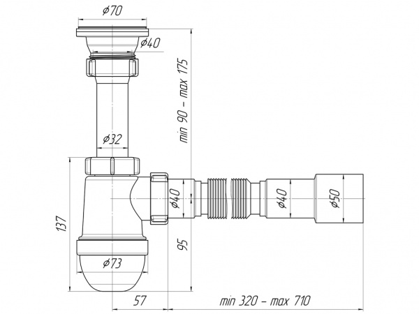 Сифон 1 1/2х40 с переливом мойки С0140S АНИ С0140S АНИ пласт 151741 - Вид №1